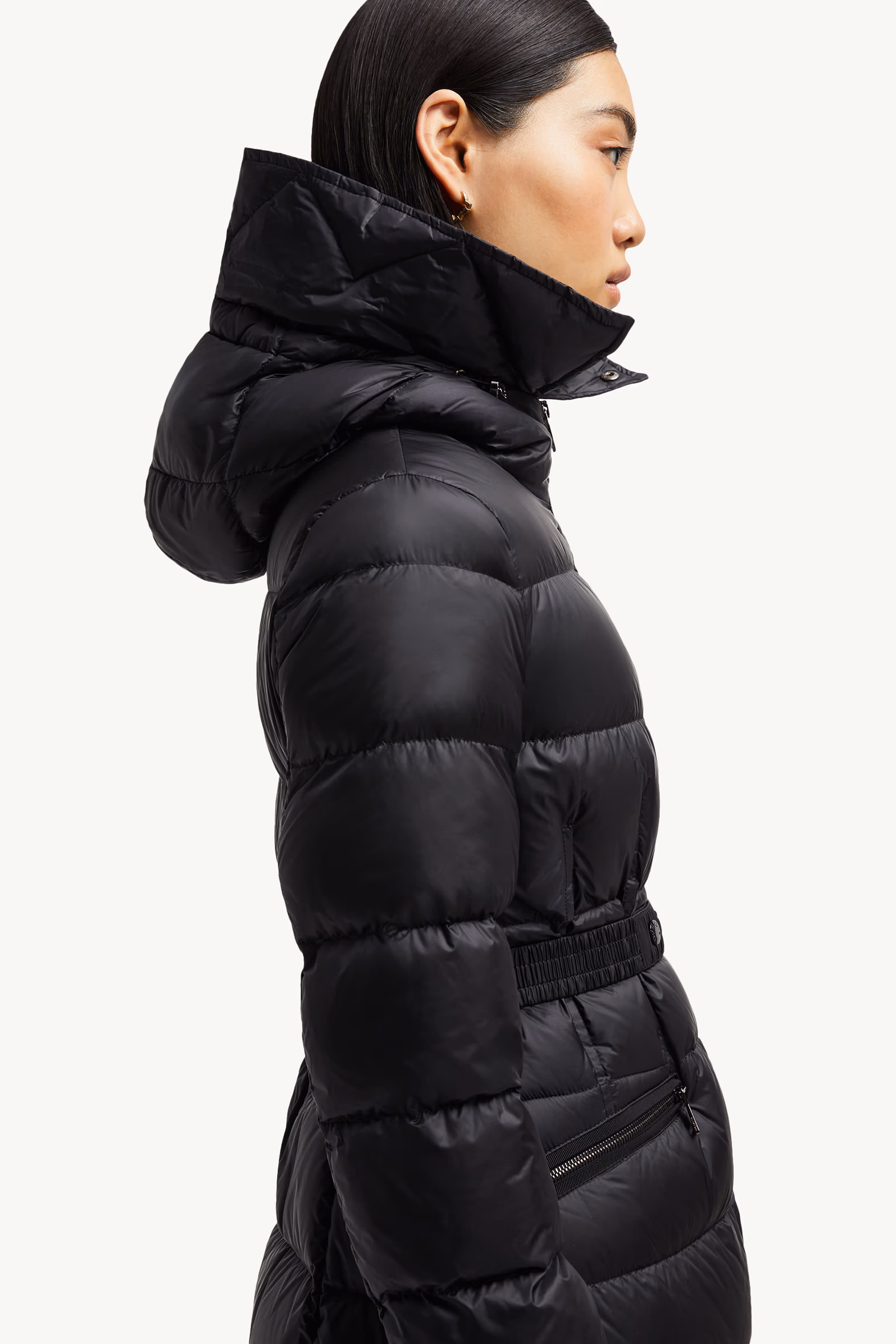 Boedic Hooded Shearling-Trimmed Long Down Jacket Women Black & Beige Moncler 7